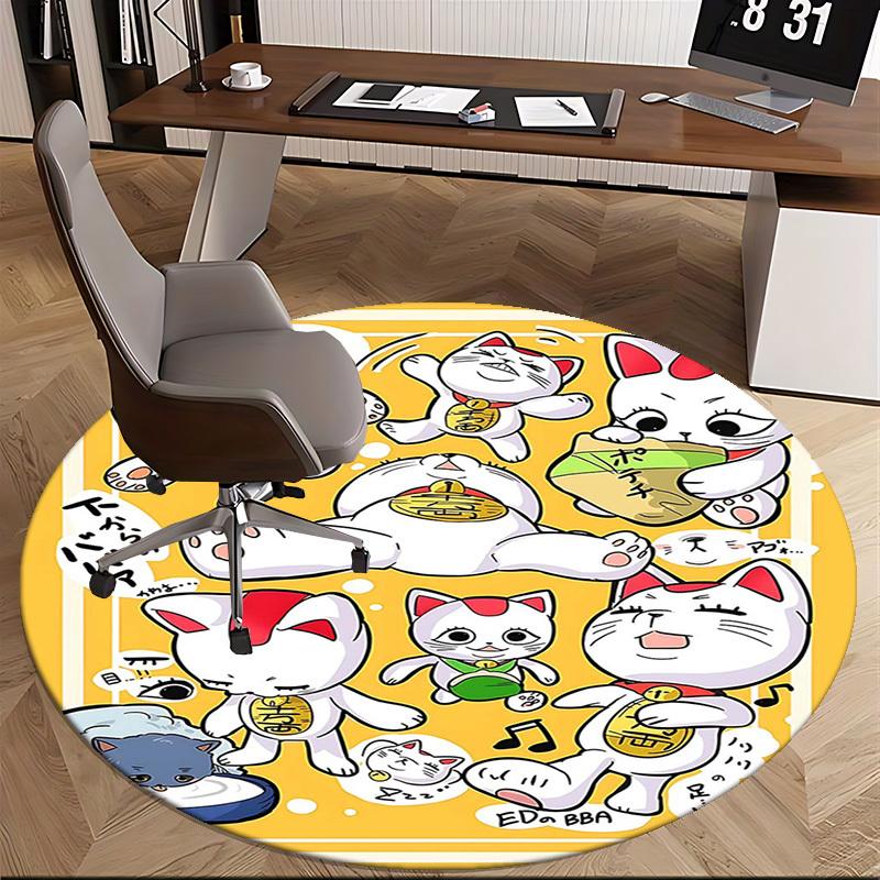 1pc Anime Cat Round Carpet  Cute Design for Office Chair Mat, NonSlip Rug Suitable for Home Decor, Living Room