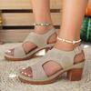 Platform Block Heel Sandals Women's Summer New Round Toe Open Toe Cutout Metal One Buckle Non-Slip Plus Size Pumps