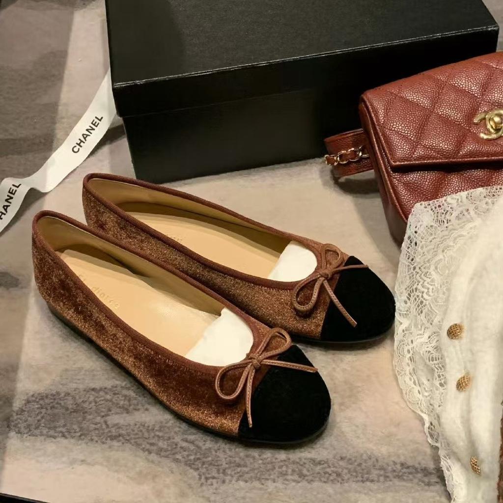 Fashion Flat Shoes for Women 2025 Spring and Autumn Round Toe Color Blocked Butterfly Bow Velvet Light Mouth Fashionable Single Shoe