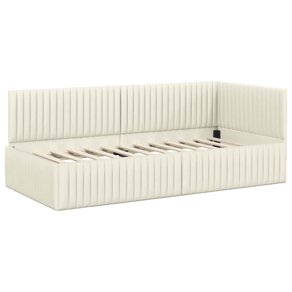 Corner Bed Frame with Mattress 2 Pcs Cream Velvet