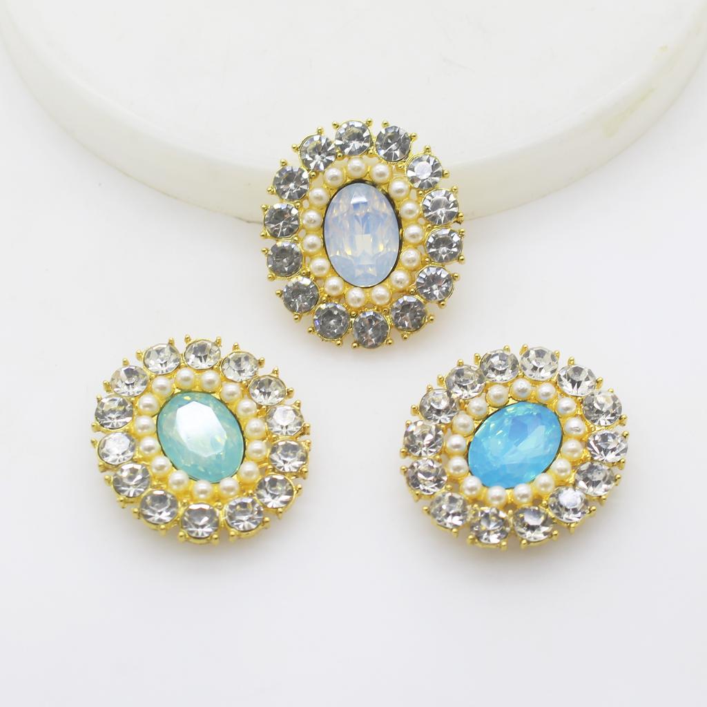 10Pcs Crystal Ivory Faux Pearl Rhinestone Buttons Wedding Decoration DIY Flatback Gold Clothing Scrapbooking Crafts Accessories