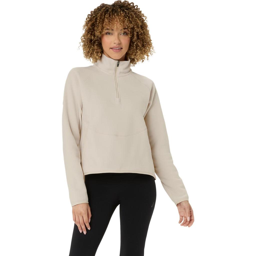 Training Wear ASICS Refined Texture Fleece Half Zip Long Sleeve Top Oatmeal Size L