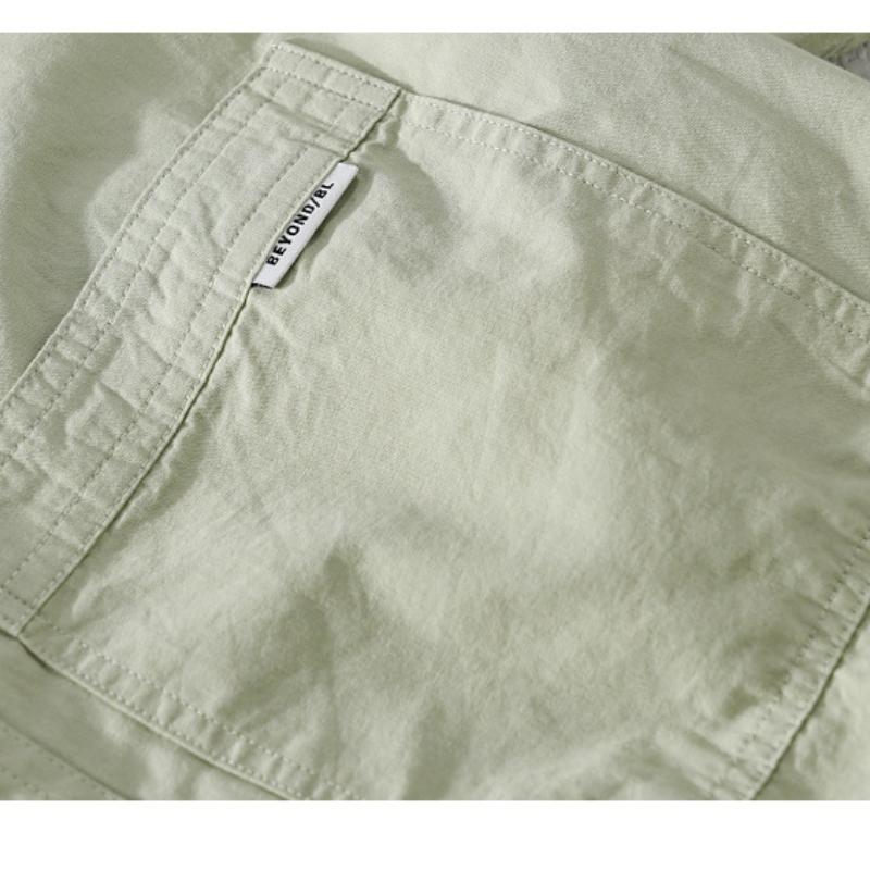 Summer Men's Casual Shirt Daily Pure Cotton Short Sleeve Shirt Lapel Collar Solid Color Double Pockets Shirt Youth Simple Style Men Clothing