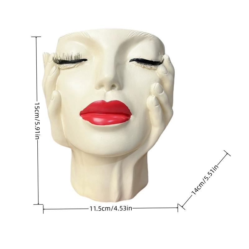 Female Contour Design Pen Holder Elegant Face Vase Decoration Handcrafted Artistic Female Form Head Vase Makeup Brush Holder