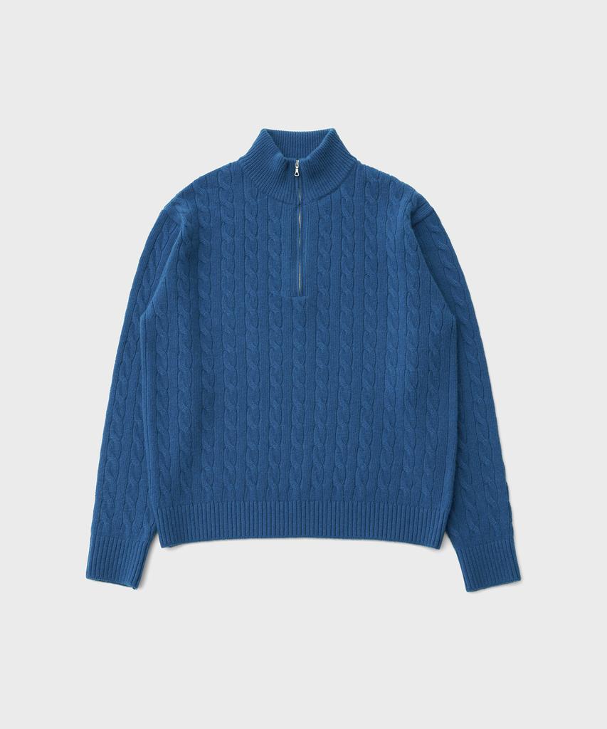 ANOTHER OFFICE Half Zip-Up Cable Sweater (Blue)