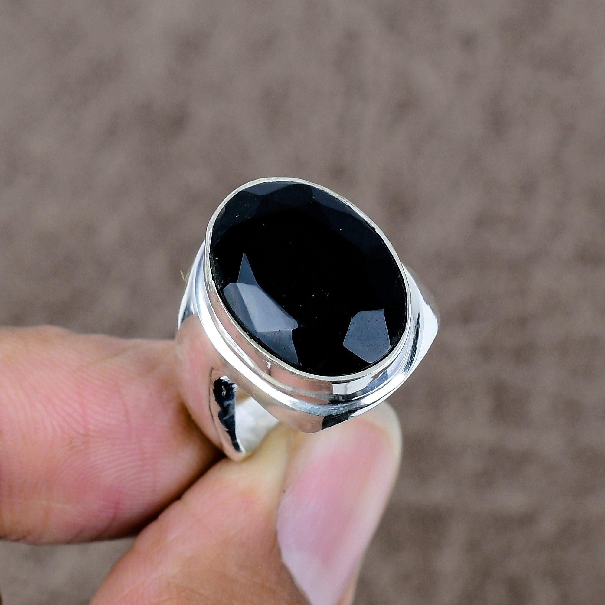

Black Spinel Genstone Handmade 925 Sterling Silver Jewelry Ring Size 8 KKG-528