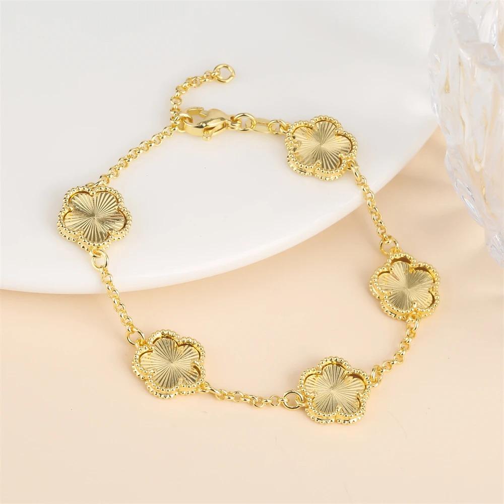 2024 Hot Sale 10 Colors Five-Leaf Flower Set Bracelet Necklace Classic Simple Women Zircon Set Suitable For Daily Party Wear