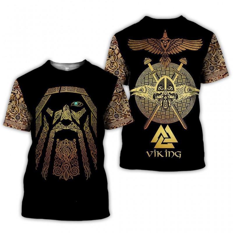 Mens Viking Print T-Shirt 3D Digital Short Sleeve Casual Loose Fit Tee