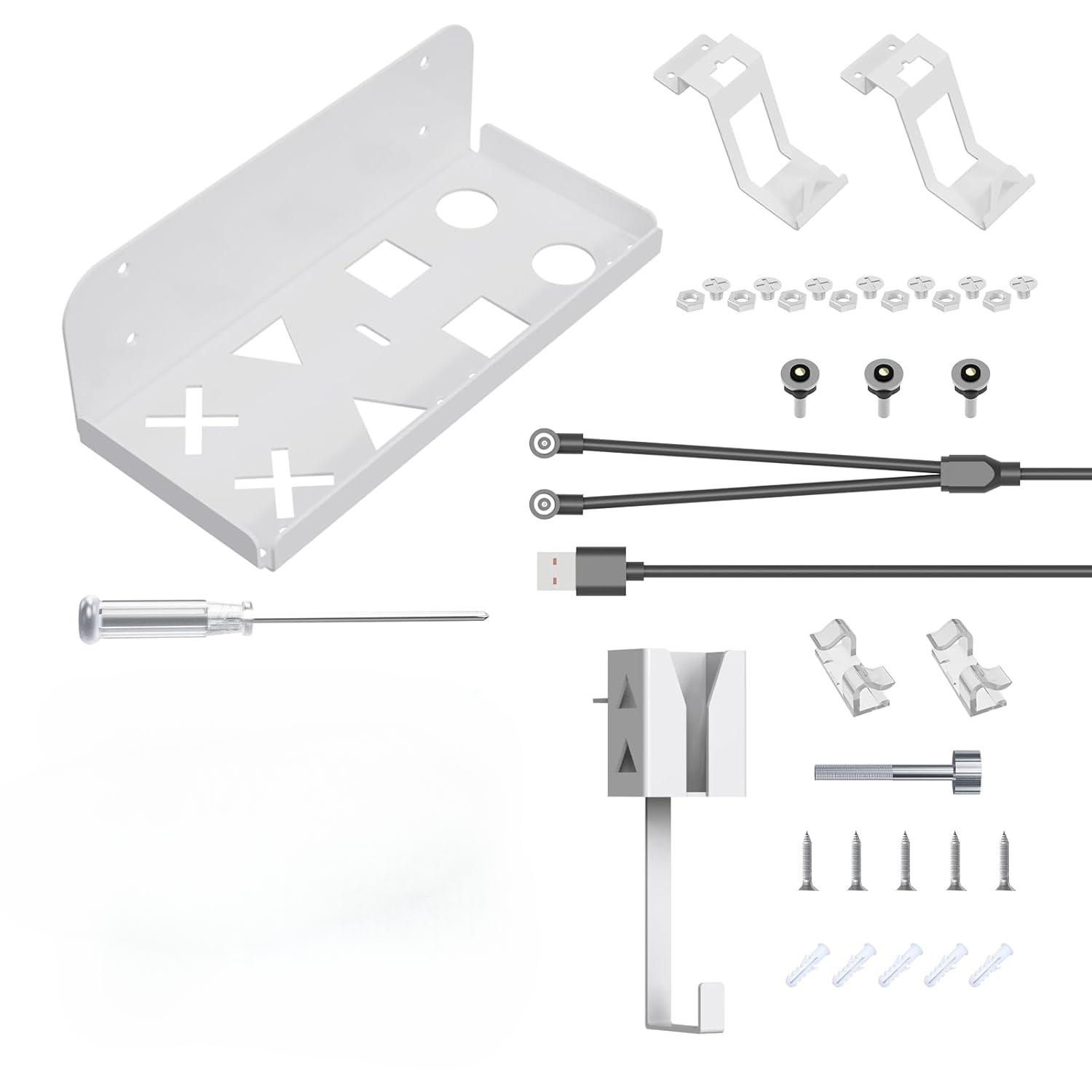 

Кронштейн для настенного крепления PS5 Slim, устойчивая металлическая настенная подставка, держатель контроллера, вешалка для наушников, кронштейн для пульта дистанционного управления, магнитный кабель для зарядки 2 в 1 22.5*18.8*18.8cm белый