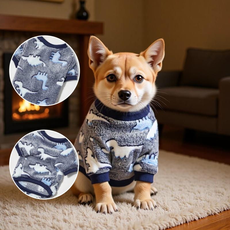 Warm Plush Dog T-Shirt for Winter Soft Fleece Lining Sweater with Cute Animal Printed Puppy Kitten Clothes