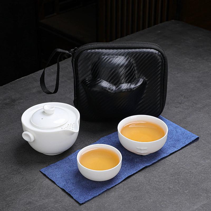 Портативный дорожный чайный набор Tuopai из белого нефрита с 1 чайником и 2 чашками
