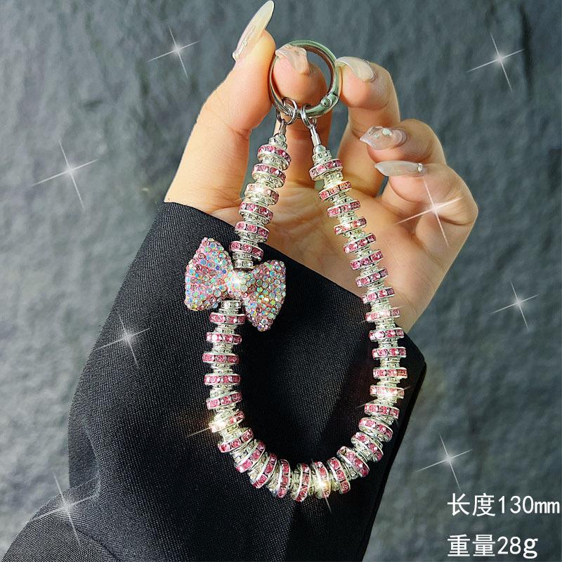 

Luxurious High-End Rhinestone Bowknot Phone Chain Clip Rhinestone Ring Handheld Phone Chain Wrist Short Lanyard Pendant 【Pink】Rhinestone Big