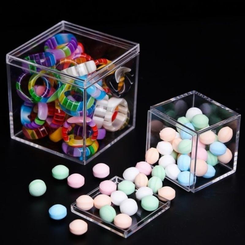 1-50pcs New Square Transparent Plastic Boxes with Lid for Food Acrylic Candy Gift Figurine Display Small Candy Boxes