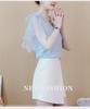 Women's Short Sleeve Sequined Chiffon V-Neck Shirt - Elegant, Fashionable, Loose Fit Top for Mature, Fairy-Inspired Summer Style