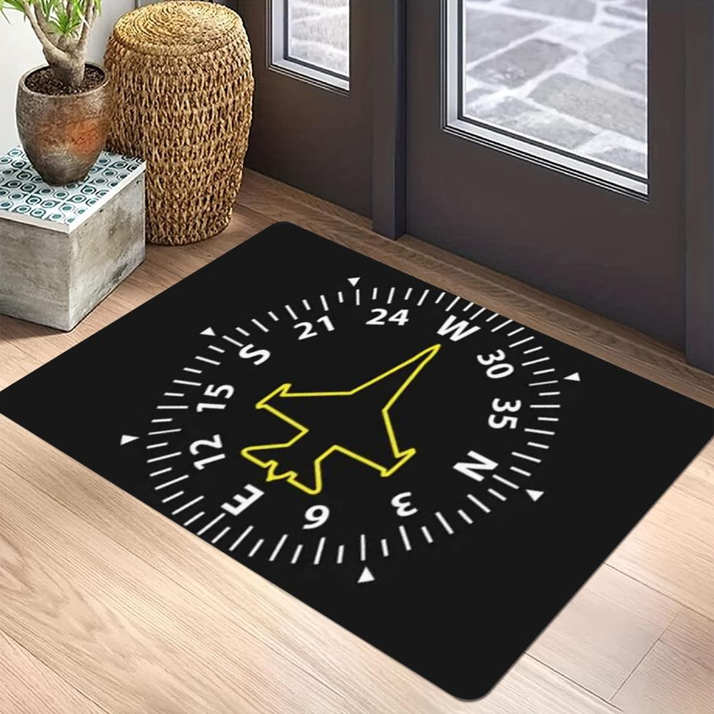 Aviation Theme Carpet Mat - Spitfire Airplane Rainbow Stripes Flight Route Pilot Collector Decorative Home Decoration Rug