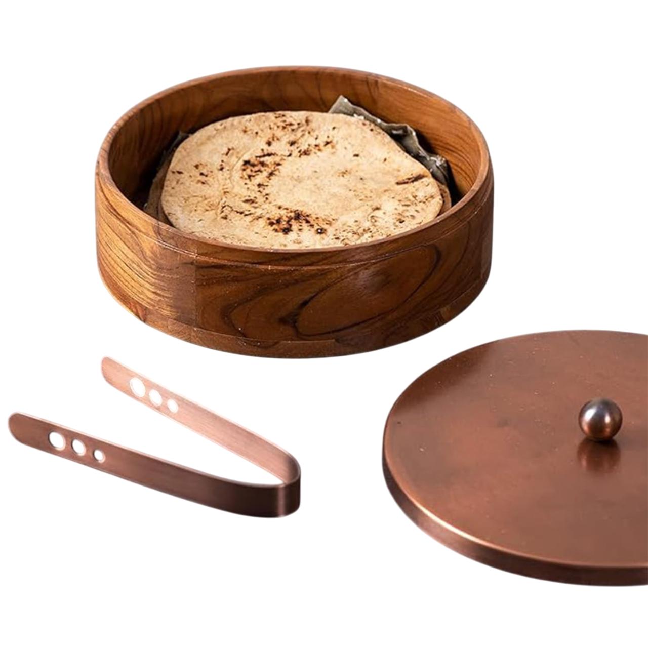 

Роти-бокс с щипцами, Wooden Casserole for Roti (Copper), Nestroots