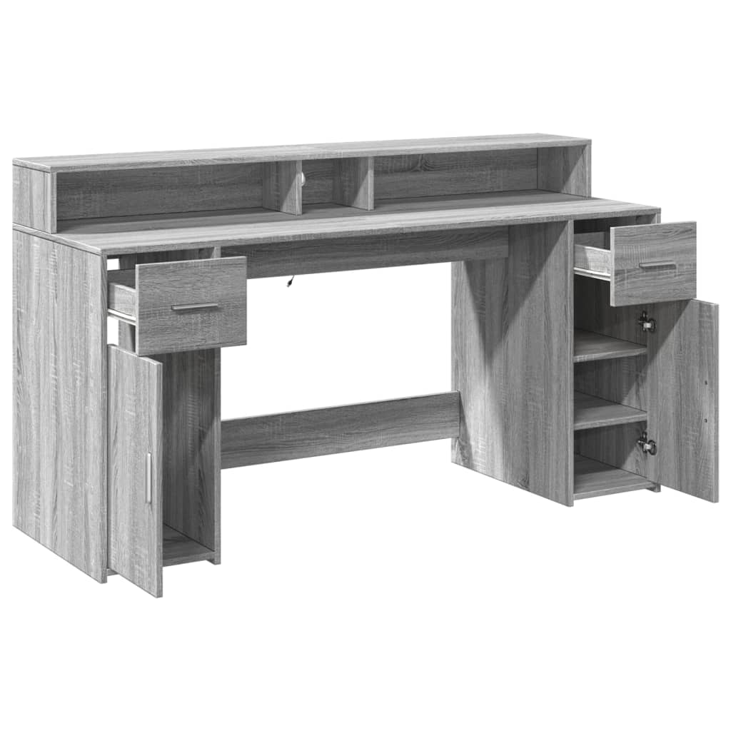 LED Desk Gray Sonoma 160x55x91 cm Particleboard