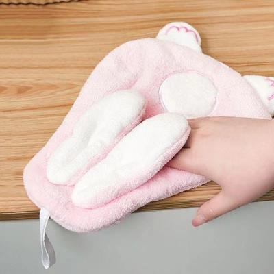 Cute Rabbit Style Hand Towel Absorbent Cartoon Hanging Towel Hanging Design Quick-Dry Cleaning Rag Household