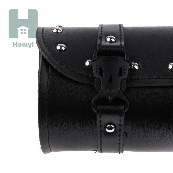 Homyl Motorcycle Fork Bag,Waterproof Motorbike Handlebar Bag PU Leather Saddlebag Front Rear Storage Tool Pouch 2 Straps for Harley and Other Motorcycle
