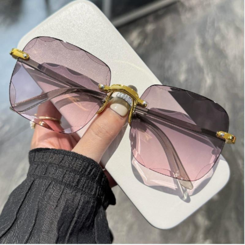 Quality Square-shaped Sun Glasses Woman Stylish Rimless Gradient Sun Glasses Brand Designer Sun Glasses for Ladies
