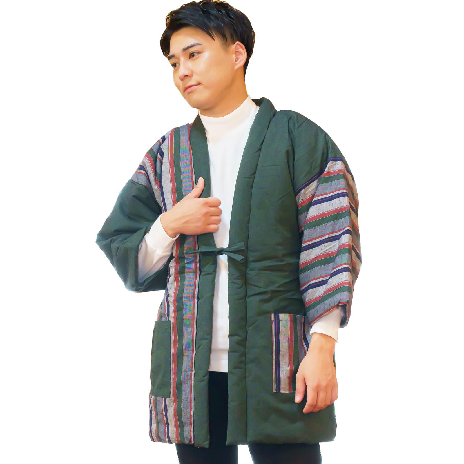 

Yurakuan Kurume Hanten Striped Hanten Dark LL Made in Japan Men s (Warm 3, Green, Size)