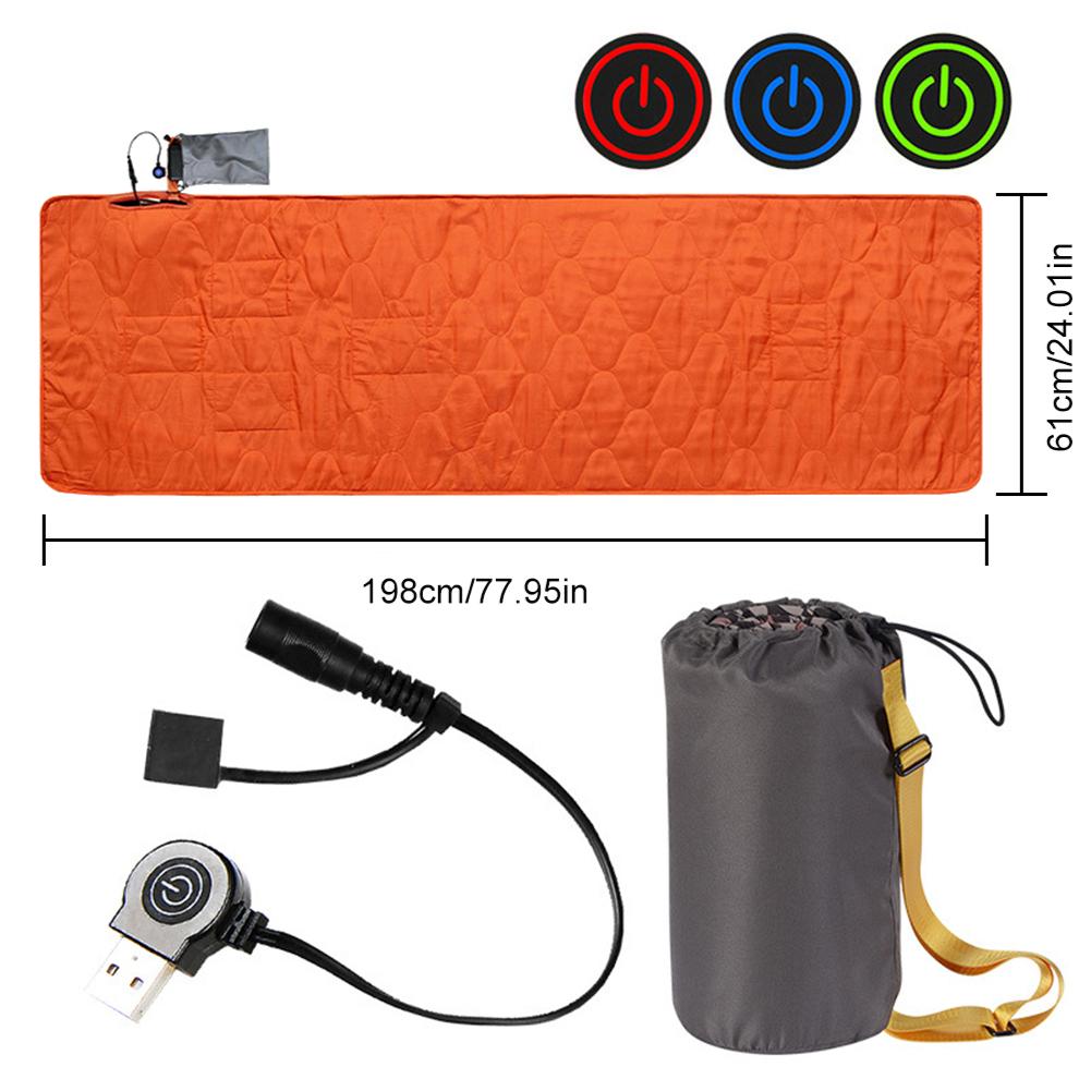 Электрический подогреваемый коврик для кемпинга на открытом воздухе, электрические одеяла, подогреваемый коврик для сна с USB-подогревом, изоляционная подогреваемая подушка, термоковрик оранжевый