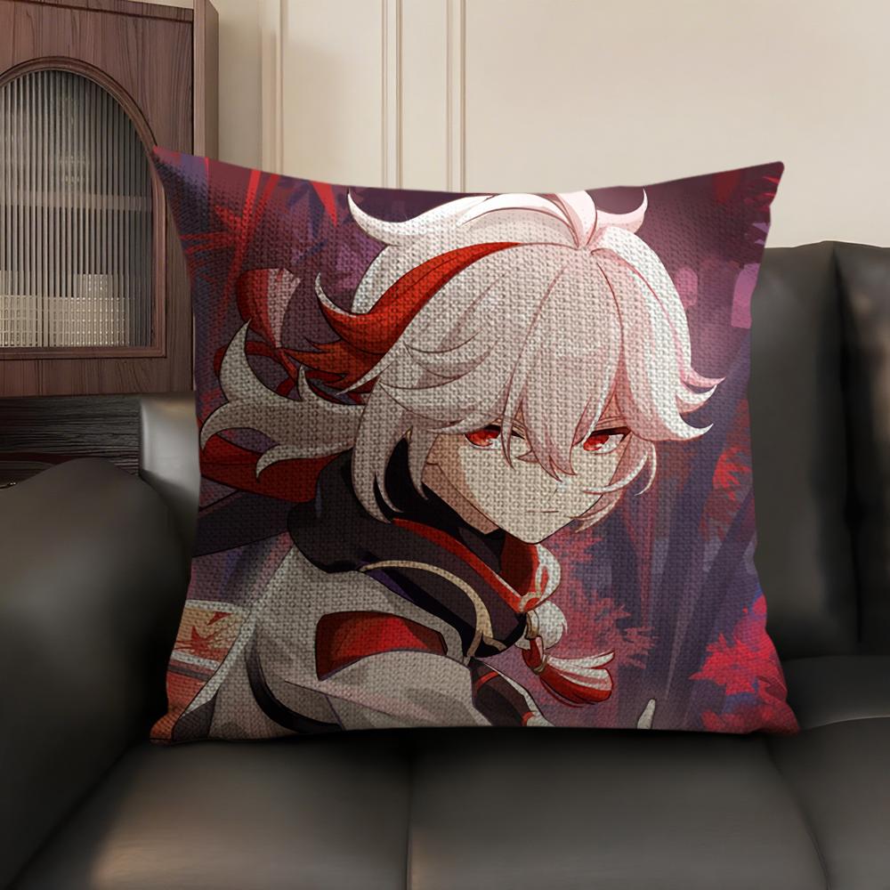 Kaedehara Kazuha Genshin Impact Cushion Cover Natural Linen Organic Fabric DoubleSided Printing Sofa Home Decor Pillow Case
