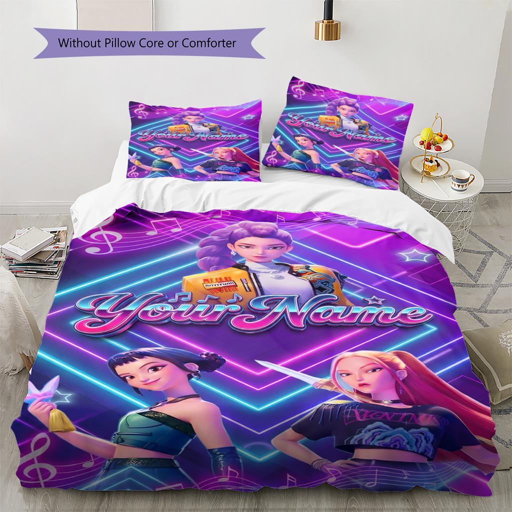 Name Custom Demon Hunters Kpop Pattern Bedding Set Quilt Cover Pillowcase Home Decor Gift (1 * duvet cover + 2 * pillowcase, without core)