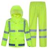 111D Oxford Cloth Pu Fluorescent Green Sanitation Traffic Protection Men's Raincoat Rain Pants Reflective Duty Set Waterproof