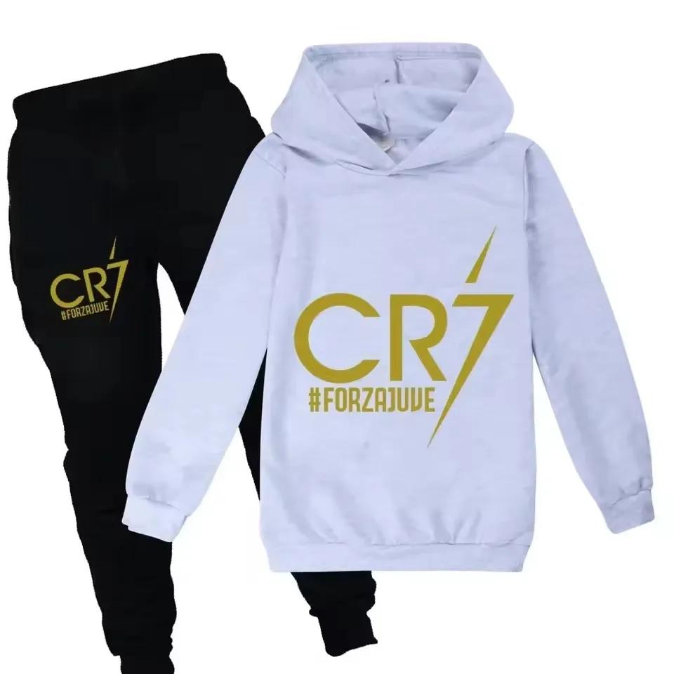 3-12 Years Spring Autumn Football CR7 Print Hoodie+Pants Suit Boy Sweatshirt 2PCS Sets Boys Pants Suits Children's Clothing.