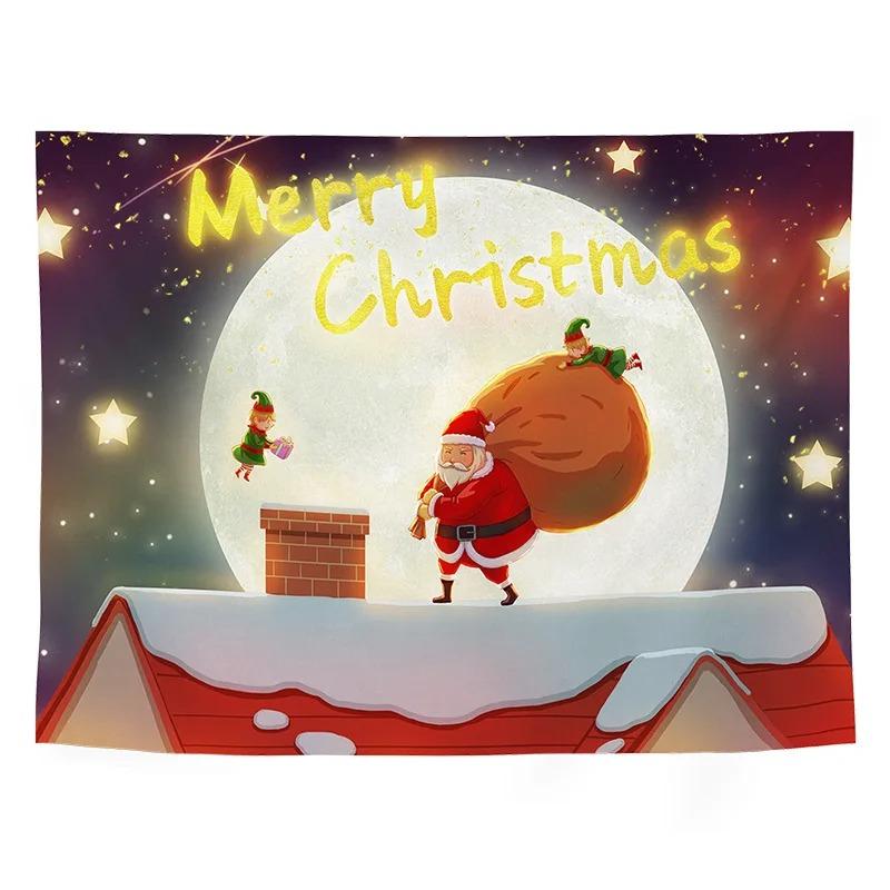 Cartoon Santa Claus Pattern Tapestry Home Bedroom Living Room Wall Decoration Christmas Theme Tapestry