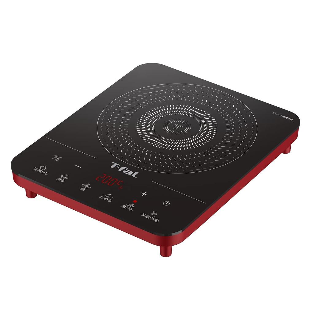 T-fal IH2025JP Tabletop IH Cooktop, 1400W, Touch Panel, 6 Cooking Programs, "Full Flat IH Regal Red