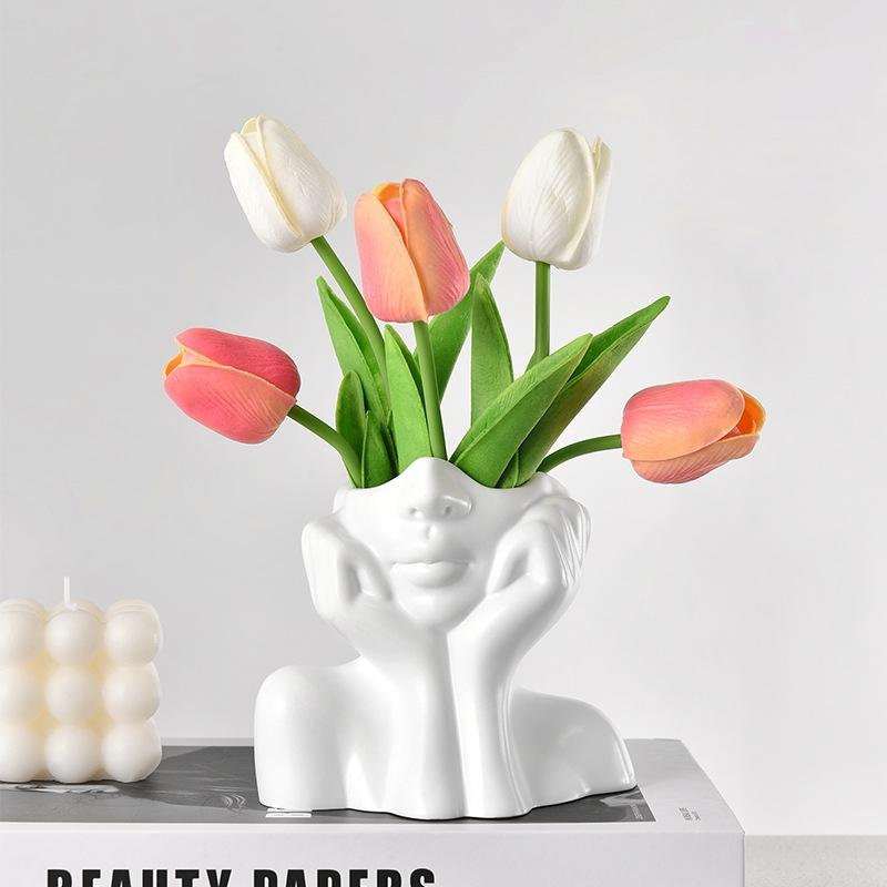 Coastal Shell-Shaped White Vase Plastic Flower Vases Folding Paper Style Dry Flower Bottle Table Centerpiece Home Office Decor
