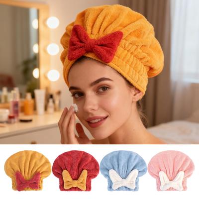 1Pc Hair Drying Towels Head Wrap with Bow-Knot Shower Cap Hair Turban HairWrap Bath Cap for Curly Long Wet Hair Drying Hair