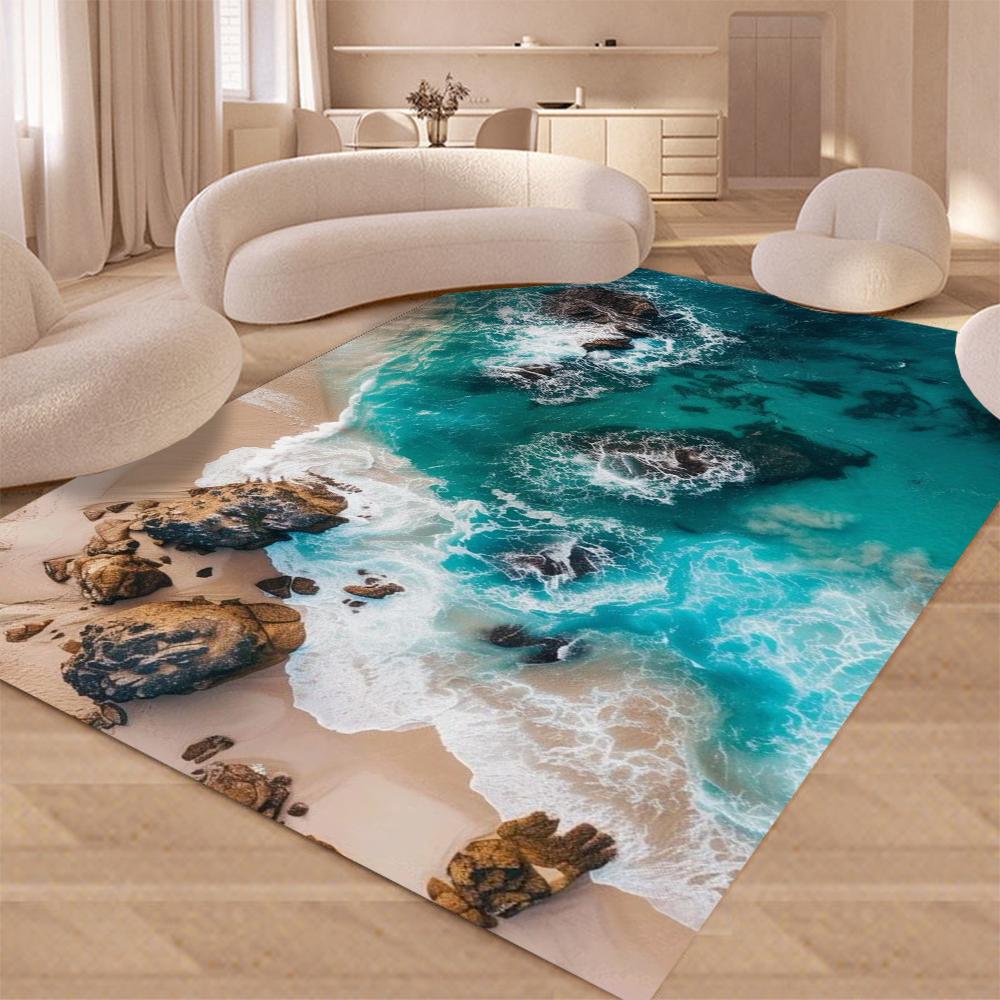 Sea Water Beach Reef Nature Scenery Carpet Rug for Living Room Bedroom Home Sofa Decoration,Kids Non-slip Floor Mat
