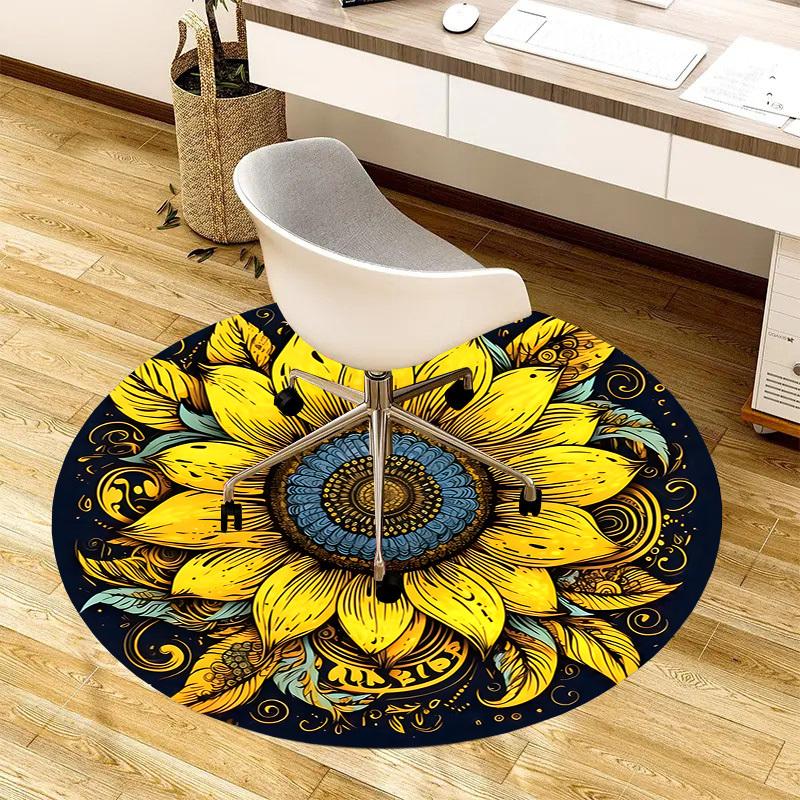 1pc Office Carpet Chair Mats Sunflower Mandala Design Perfect for Decorating Office Chairs, Living Rooms, Or Bedrooms.YDT206