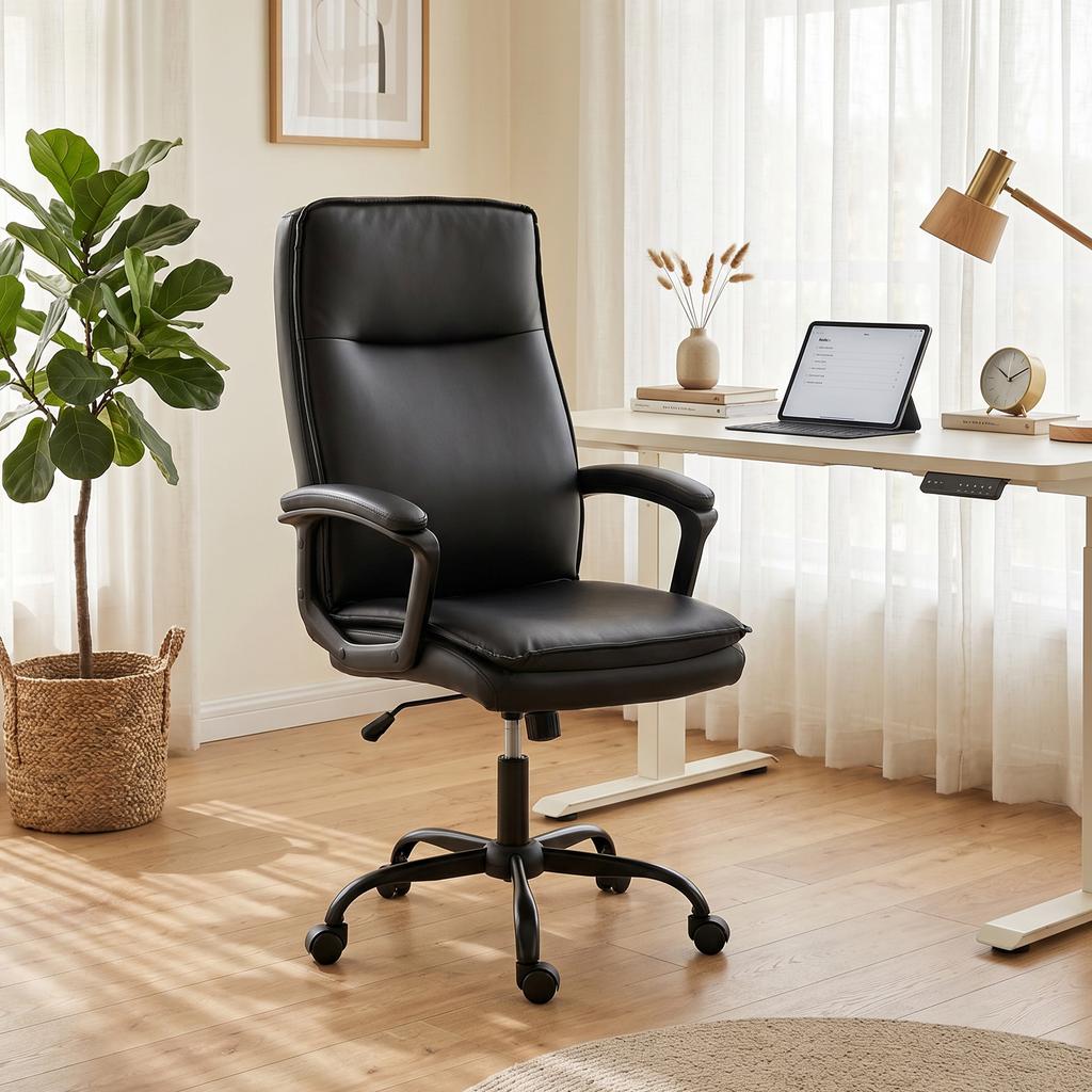Office Chair, Ergonomic, PU Leather, Adjustable Height, Tilt, 360 Swivel, Black