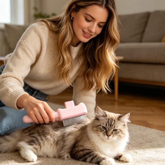 Self Cleaning Cat Brush Pet Grooming Comb with Stainless Steel Dense Teeth Detangling Comb Removes Loose Fur for Dogs Cats Flea
