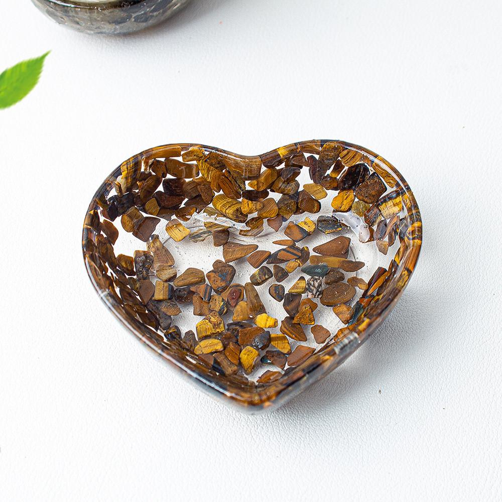 Piatto a Cuore in Resina con Riempimento di Cristallo Naturale per Arredamento Casa e Regalo