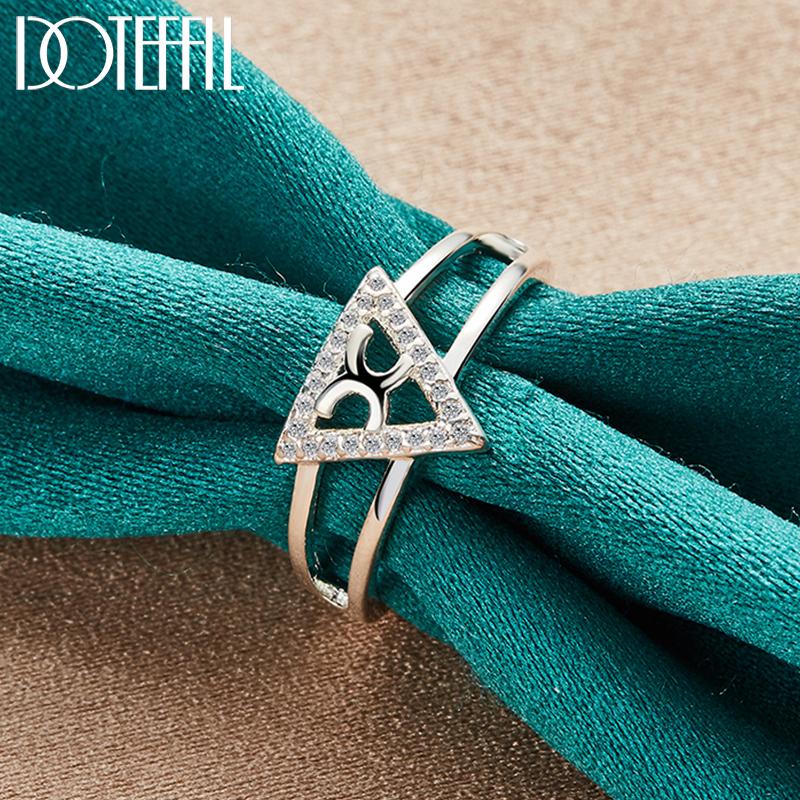 925 Sterling Silver AAA Zircon Triangle Ring Fashion Jewelry