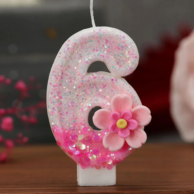 Birthday Candle Cake Topper Colour Changing Creative Number 0-9 Candle Flowers Digital Candles Girl Birthday Party Decoration