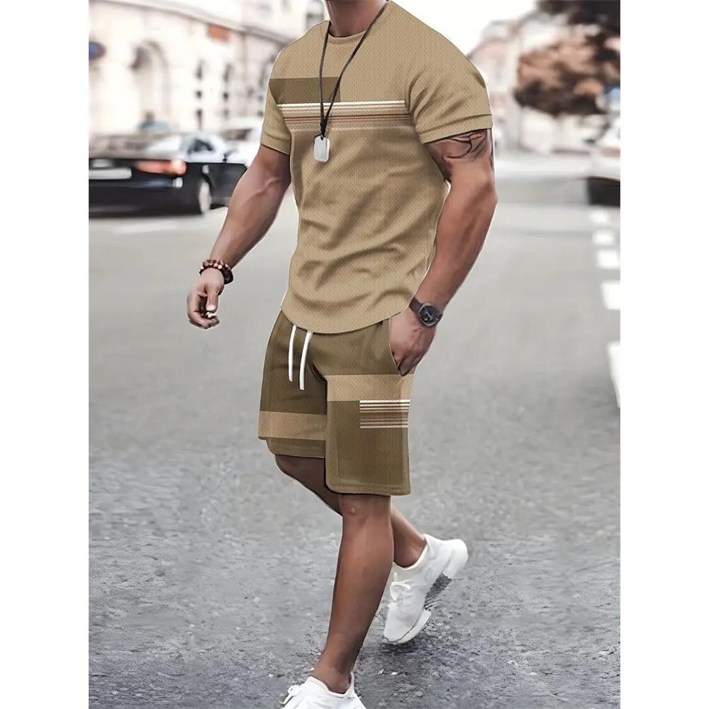 New Summer Men's Sports Short Sleeve T-Shirt Set, Two-Piece Outdoor Travel Shorts Training Outfit