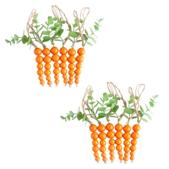 Easter Wooden Bead Carrot Hanging Ornaments Beaded Carrot Pendant with String for Spring Tiered Tray Tree Decor Farmhouse Home Party Crafts