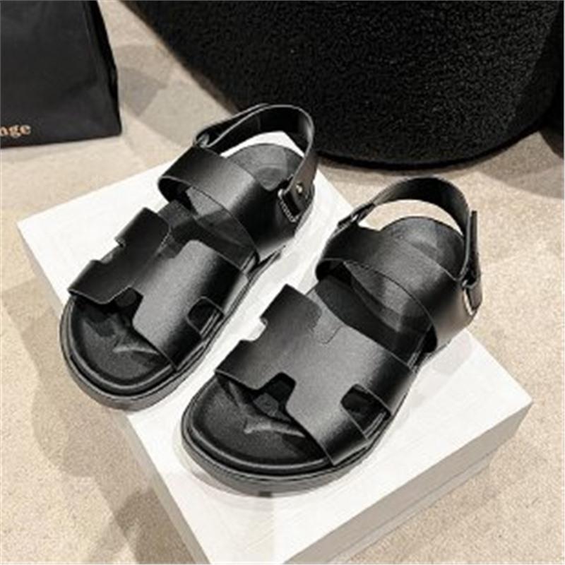 Cross-border foreign trade large size Velcro sandals women's 2024 summer new one-word buckle belt casual wear Roman sandals
