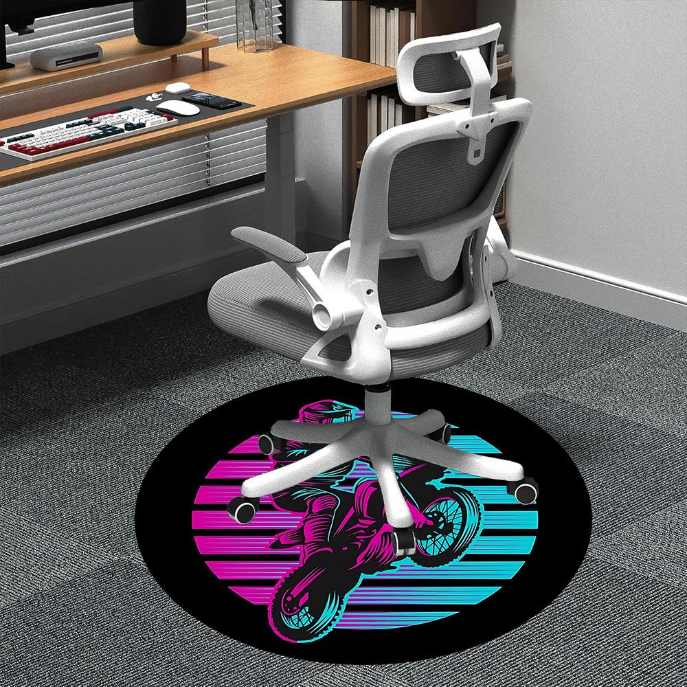 1PC Motorbike Rider Office Round Area Rug,  Mat Suitable ForOffice, Under Office Chairs Bedroom Living Room Home Decor, Room Deco