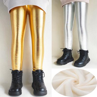 Autumn Winter Thicken Warm Fleece Children Girls Leggings Shiny Gold Silver Long Kids Boys Punk Pants