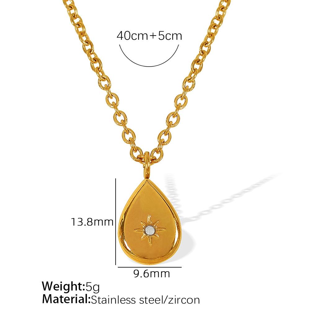 Geometric square water drop octagram zircon clavicle chain titanium steel plated 18K gold women s necklace