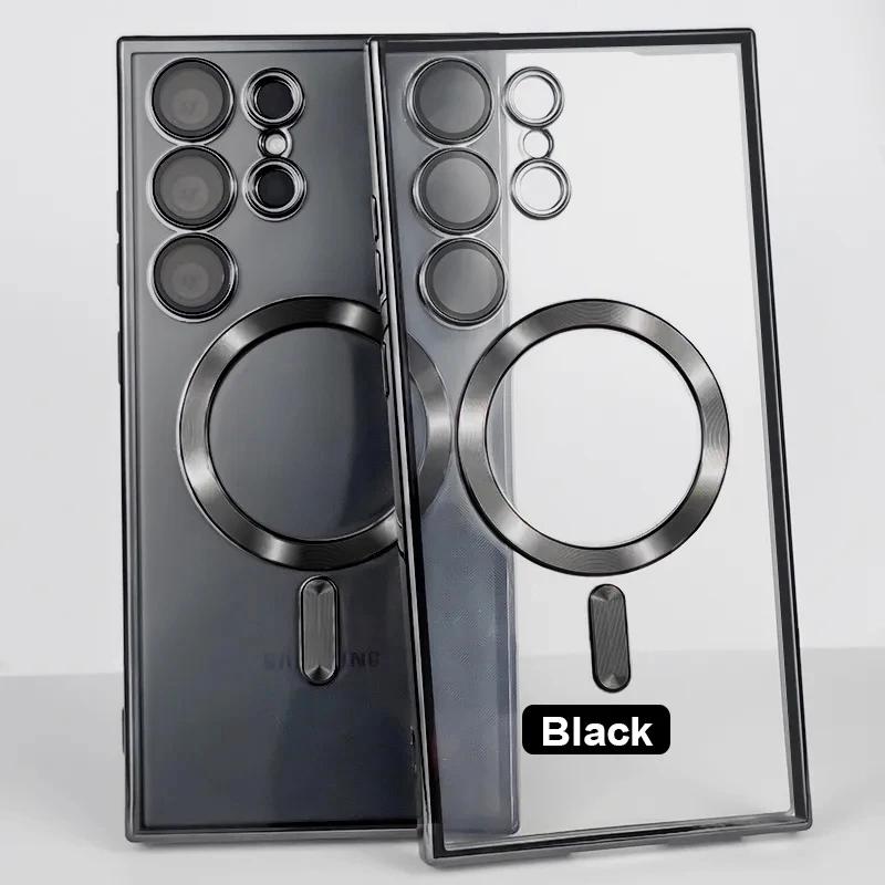 Original Wireless Magnet Plating Cover For Magsafe Case For Samsung Galaxy S24 Ultra S21 S23 Fe S22 Plus Full Camera Protection Case