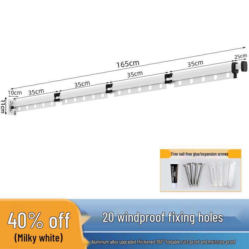 Foldable Telescopic Clothes Drying Rack with Suction Cup - Punch-Free Wall-Mounted for Balcony Use