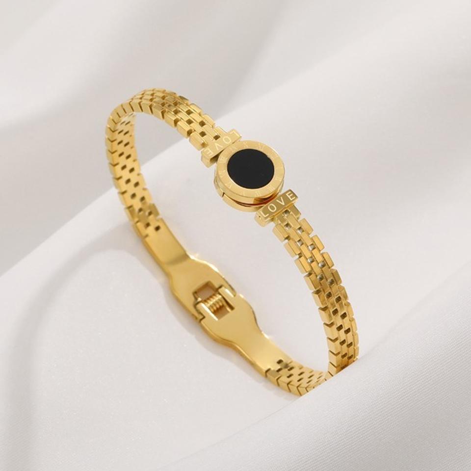 ZAKOL Stainless Steel 18k Gold Color Roman Black Shell Watch Bracelet Niche Design Zircon Gift for Women Men
